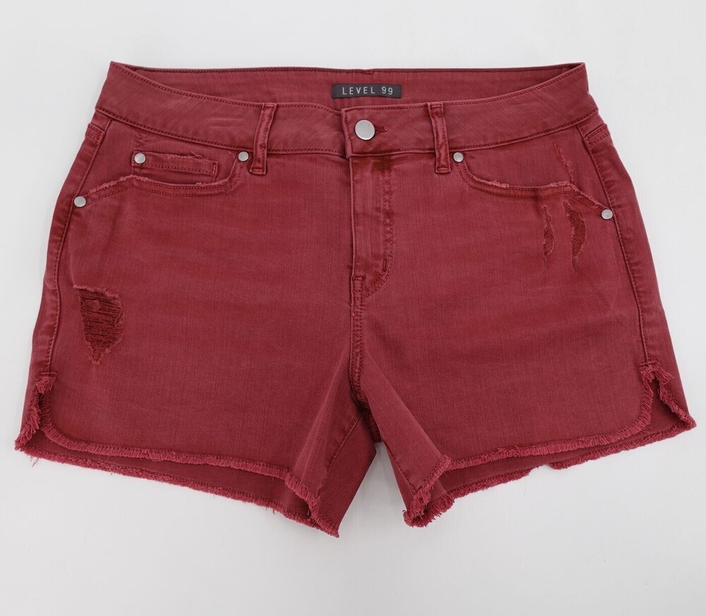 Level 99 Shorts Womens 30 Tulip red Cut-Off Distressed Denim Casual Summer